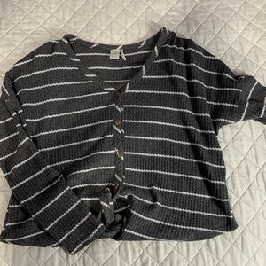 Paper Crane Grey w/ white stripes blouse